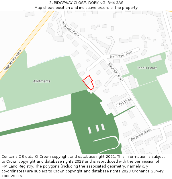 3, RIDGEWAY CLOSE, DORKING, RH4 3AS: Location map and indicative extent of plot