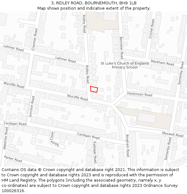 3, RIDLEY ROAD, BOURNEMOUTH, BH9 1LB: Location map and indicative extent of plot