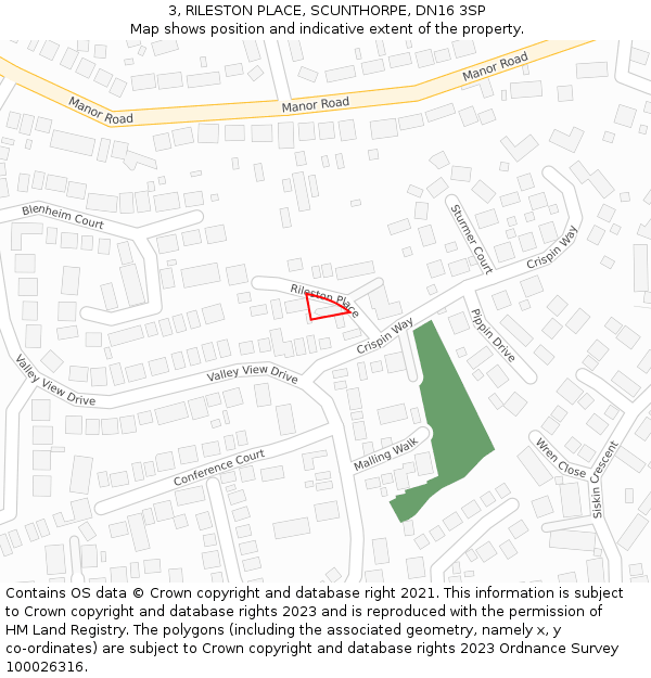 3, RILESTON PLACE, SCUNTHORPE, DN16 3SP: Location map and indicative extent of plot