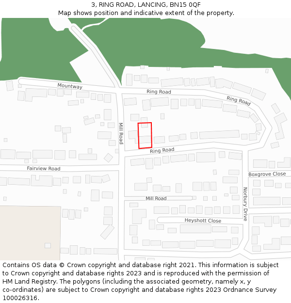 3, RING ROAD, LANCING, BN15 0QF: Location map and indicative extent of plot