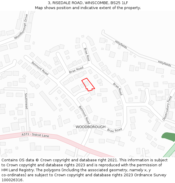 3, RISEDALE ROAD, WINSCOMBE, BS25 1LF: Location map and indicative extent of plot