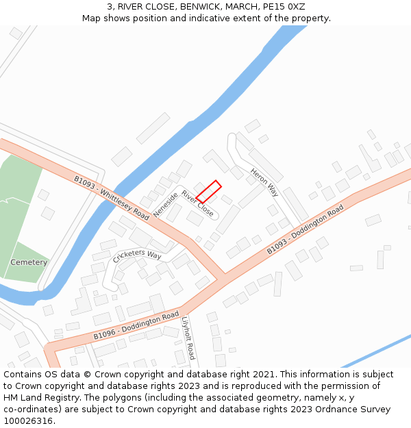 3, RIVER CLOSE, BENWICK, MARCH, PE15 0XZ: Location map and indicative extent of plot