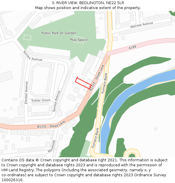 3, RIVER VIEW, BEDLINGTON, NE22 5LR: Location map and indicative extent of plot