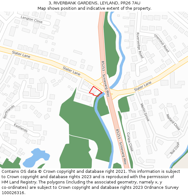 3, RIVERBANK GARDENS, LEYLAND, PR26 7AU: Location map and indicative extent of plot