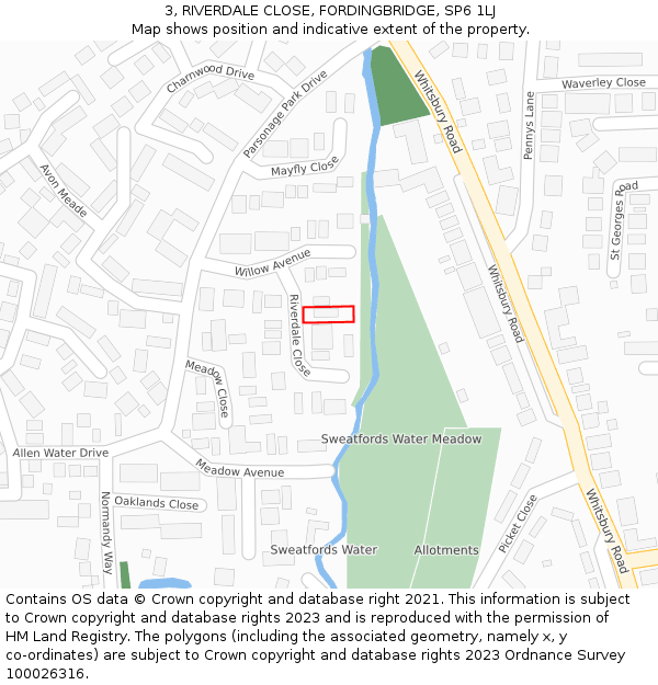 3, RIVERDALE CLOSE, FORDINGBRIDGE, SP6 1LJ: Location map and indicative extent of plot