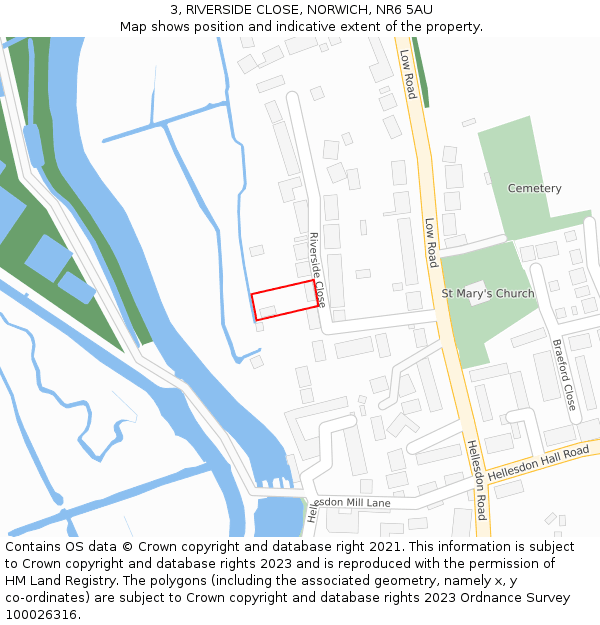 3, RIVERSIDE CLOSE, NORWICH, NR6 5AU: Location map and indicative extent of plot