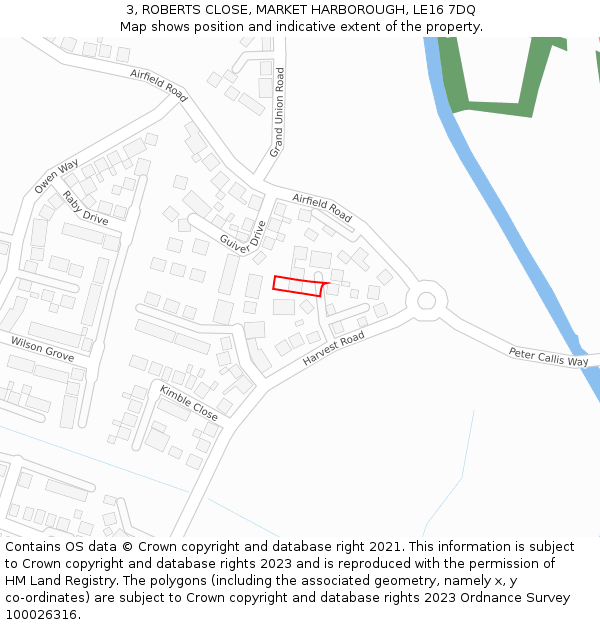 3, ROBERTS CLOSE, MARKET HARBOROUGH, LE16 7DQ: Location map and indicative extent of plot