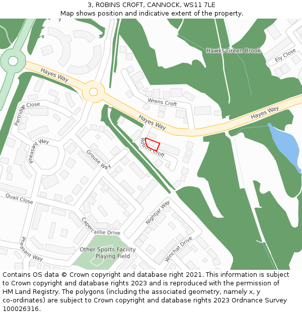 3, ROBINS CROFT, CANNOCK, WS11 7LE: Location map and indicative extent of plot
