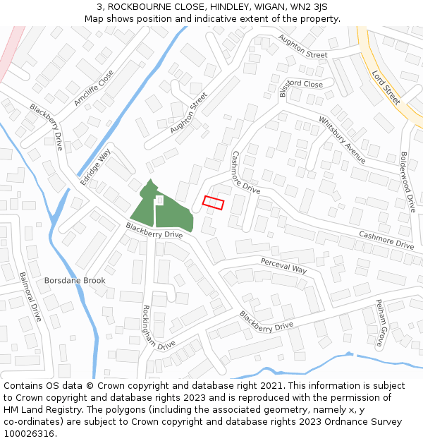 3, ROCKBOURNE CLOSE, HINDLEY, WIGAN, WN2 3JS: Location map and indicative extent of plot