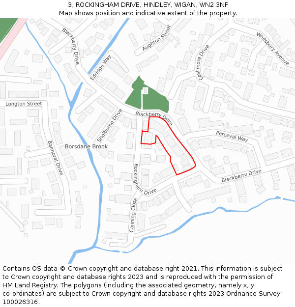 3, ROCKINGHAM DRIVE, HINDLEY, WIGAN, WN2 3NF: Location map and indicative extent of plot