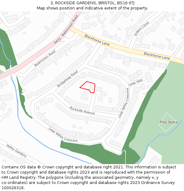 3, ROCKSIDE GARDENS, BRISTOL, BS16 6TJ: Location map and indicative extent of plot