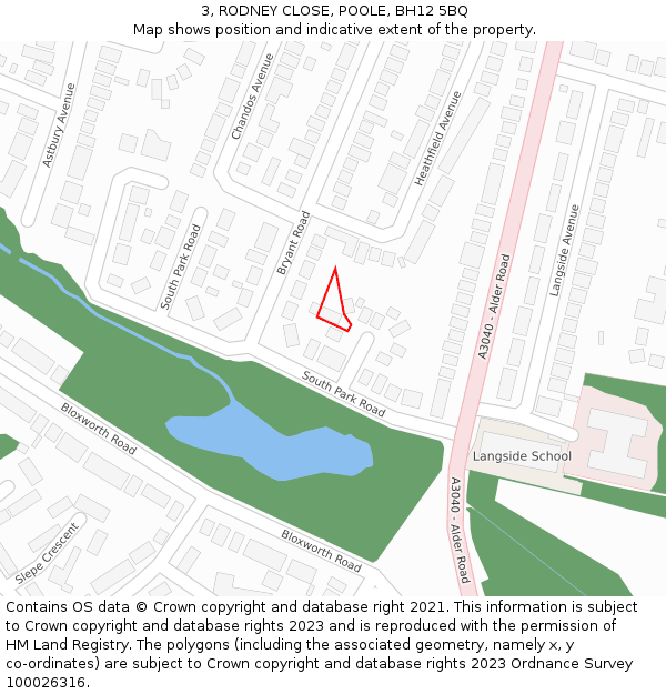 3, RODNEY CLOSE, POOLE, BH12 5BQ: Location map and indicative extent of plot