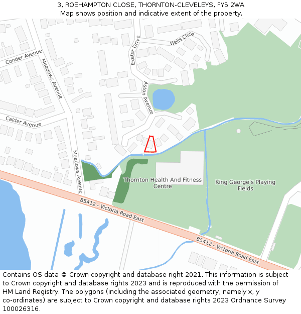 3, ROEHAMPTON CLOSE, THORNTON-CLEVELEYS, FY5 2WA: Location map and indicative extent of plot