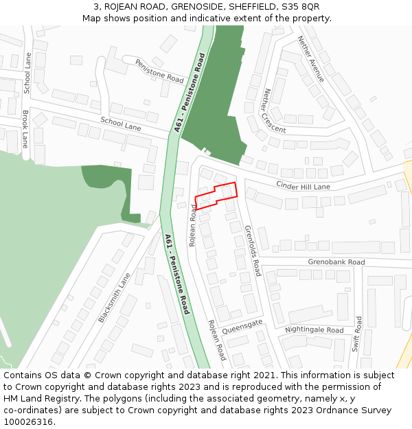 3, ROJEAN ROAD, GRENOSIDE, SHEFFIELD, S35 8QR: Location map and indicative extent of plot