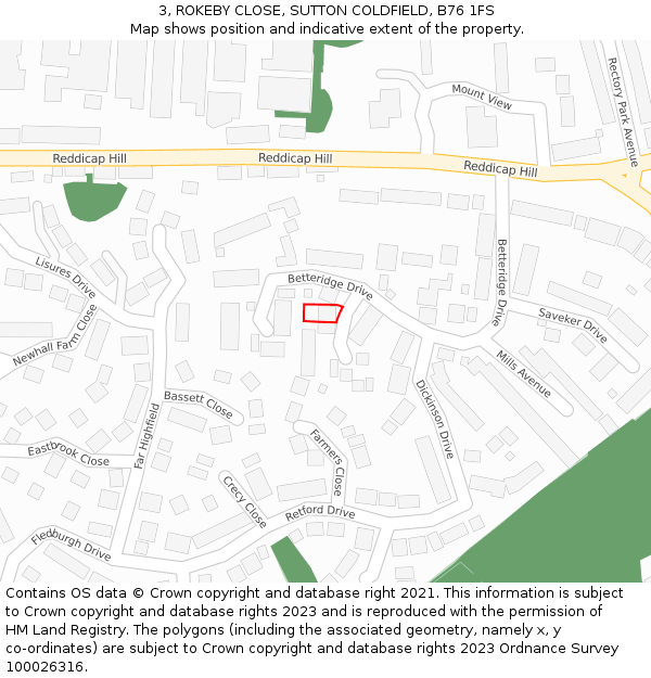 3, ROKEBY CLOSE, SUTTON COLDFIELD, B76 1FS: Location map and indicative extent of plot