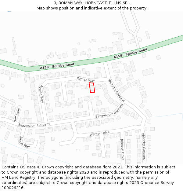 3, ROMAN WAY, HORNCASTLE, LN9 6PL: Location map and indicative extent of plot