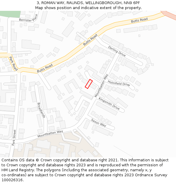 3, ROMAN WAY, RAUNDS, WELLINGBOROUGH, NN9 6PF: Location map and indicative extent of plot
