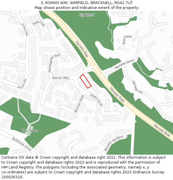 3, ROMAN WAY, WARFIELD, BRACKNELL, RG42 7UT: Location map and indicative extent of plot