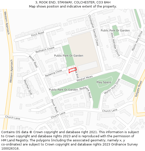 3, ROOK END, STANWAY, COLCHESTER, CO3 8AH: Location map and indicative extent of plot