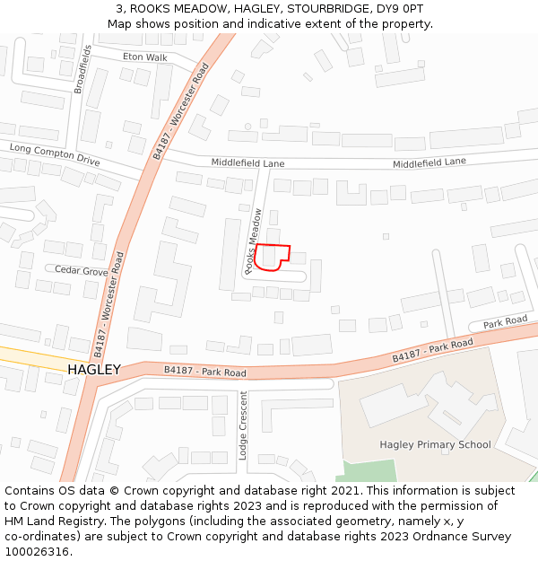 3, ROOKS MEADOW, HAGLEY, STOURBRIDGE, DY9 0PT: Location map and indicative extent of plot