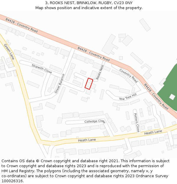 3, ROOKS NEST, BRINKLOW, RUGBY, CV23 0NY: Location map and indicative extent of plot