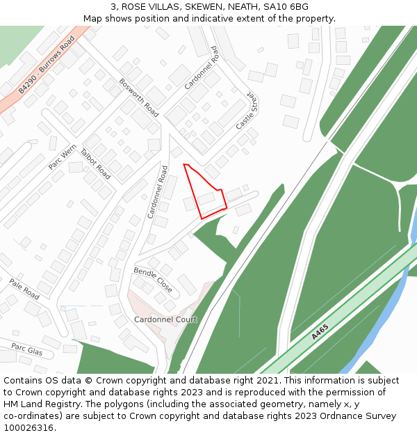 3, ROSE VILLAS, SKEWEN, NEATH, SA10 6BG: Location map and indicative extent of plot