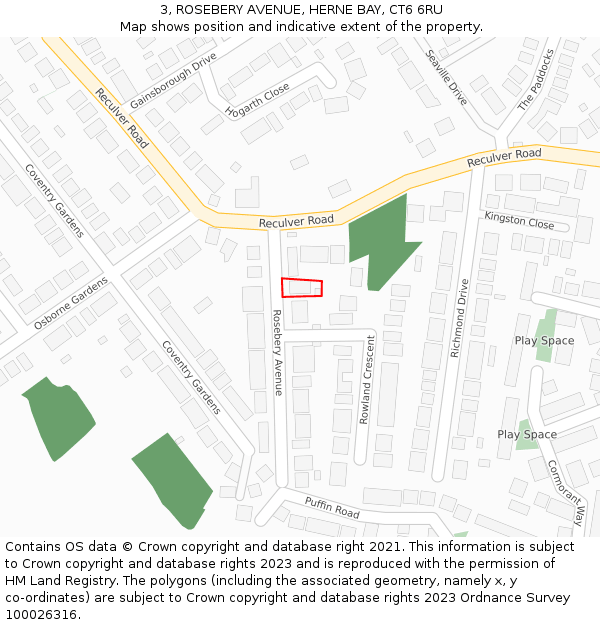 3, ROSEBERY AVENUE, HERNE BAY, CT6 6RU: Location map and indicative extent of plot