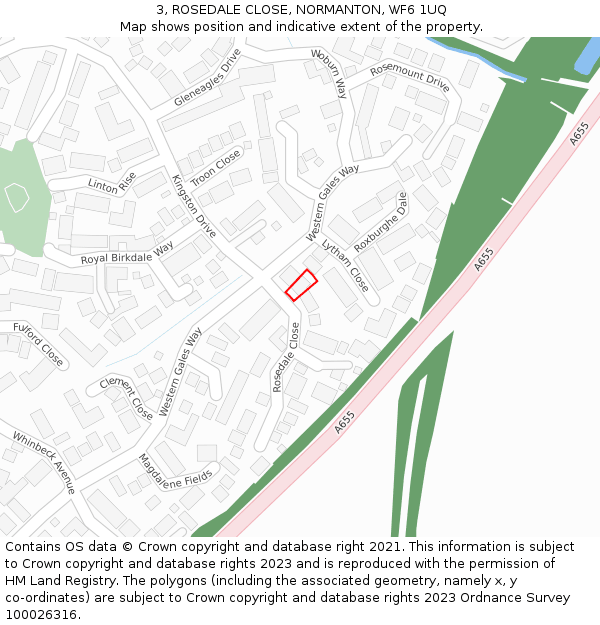 3, ROSEDALE CLOSE, NORMANTON, WF6 1UQ: Location map and indicative extent of plot
