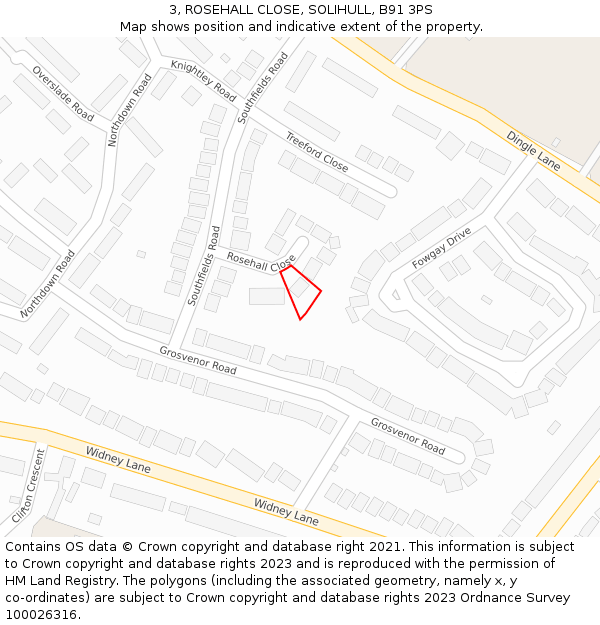 3, ROSEHALL CLOSE, SOLIHULL, B91 3PS: Location map and indicative extent of plot