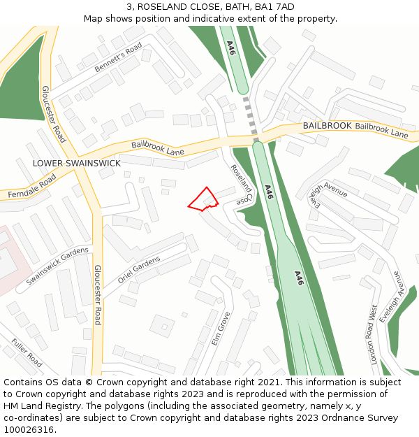 3, ROSELAND CLOSE, BATH, BA1 7AD: Location map and indicative extent of plot