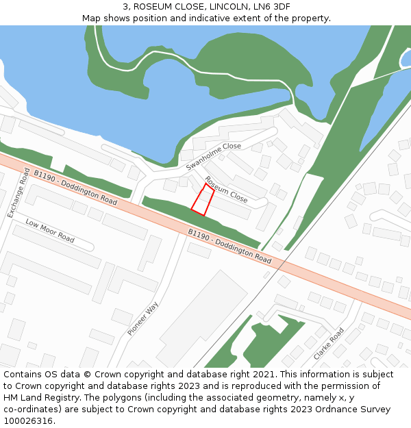 3, ROSEUM CLOSE, LINCOLN, LN6 3DF: Location map and indicative extent of plot