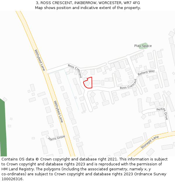 3, ROSS CRESCENT, INKBERROW, WORCESTER, WR7 4FG: Location map and indicative extent of plot