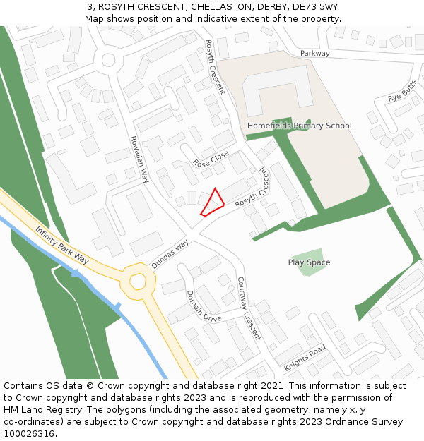 3, ROSYTH CRESCENT, CHELLASTON, DERBY, DE73 5WY: Location map and indicative extent of plot