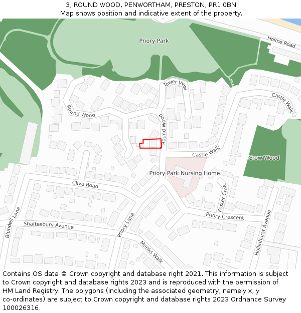 3, ROUND WOOD, PENWORTHAM, PRESTON, PR1 0BN: Location map and indicative extent of plot