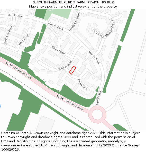 3, ROUTH AVENUE, PURDIS FARM, IPSWICH, IP3 8UZ: Location map and indicative extent of plot