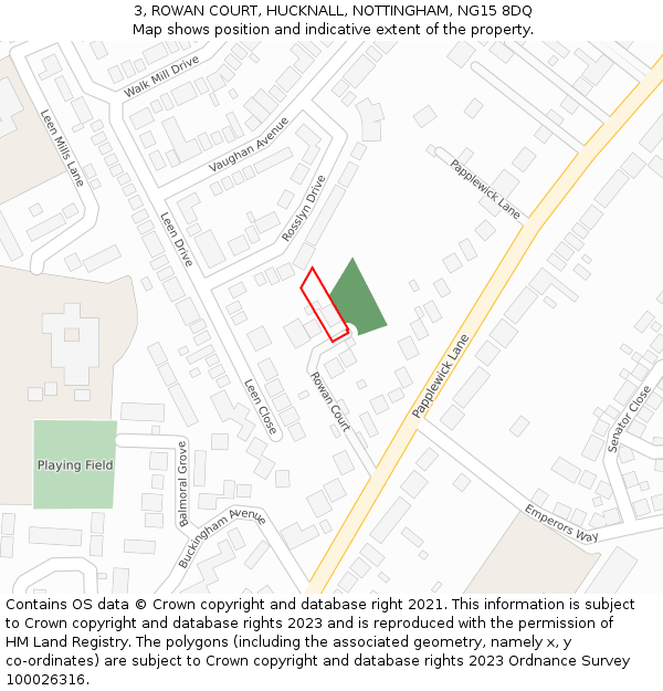 3, ROWAN COURT, HUCKNALL, NOTTINGHAM, NG15 8DQ: Location map and indicative extent of plot