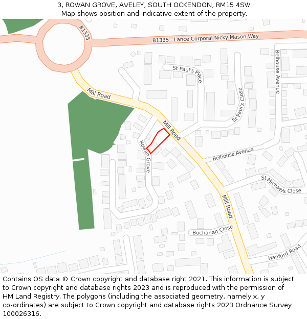 3, ROWAN GROVE, AVELEY, SOUTH OCKENDON, RM15 4SW: Location map and indicative extent of plot