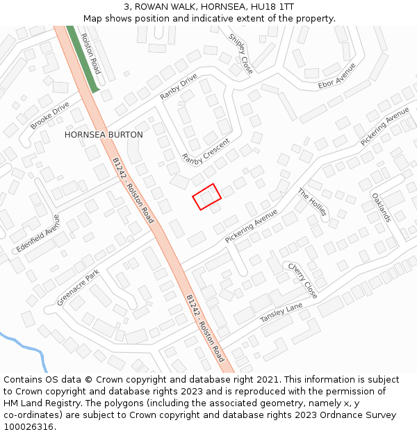 3, ROWAN WALK, HORNSEA, HU18 1TT: Location map and indicative extent of plot