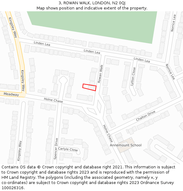 3, ROWAN WALK, LONDON, N2 0QJ: Location map and indicative extent of plot