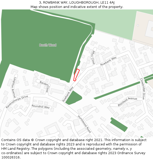 3, ROWBANK WAY, LOUGHBOROUGH, LE11 4AJ: Location map and indicative extent of plot