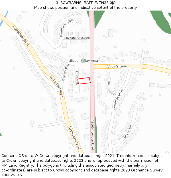 3, ROWBARNS, BATTLE, TN33 0JQ: Location map and indicative extent of plot