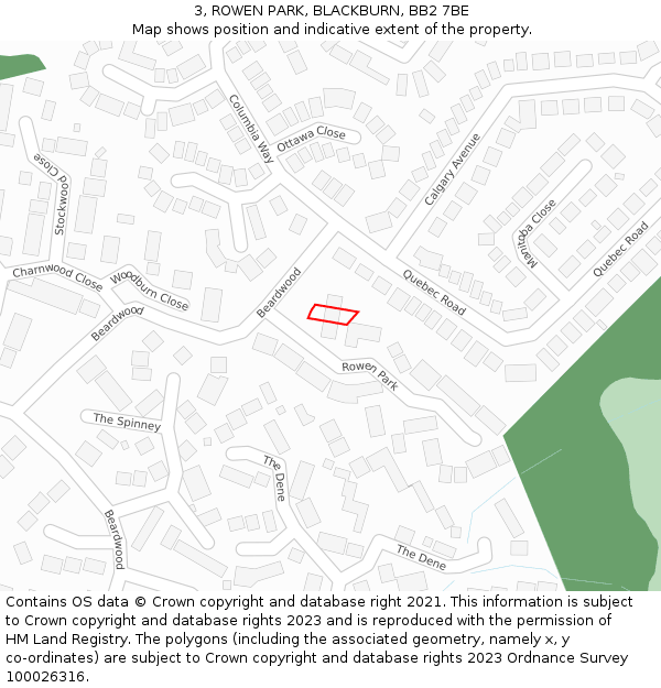 3, ROWEN PARK, BLACKBURN, BB2 7BE: Location map and indicative extent of plot