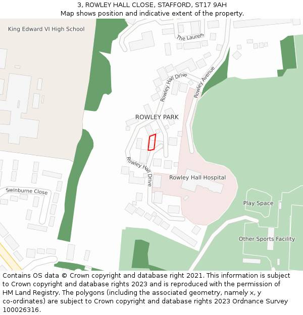 3, ROWLEY HALL CLOSE, STAFFORD, ST17 9AH: Location map and indicative extent of plot