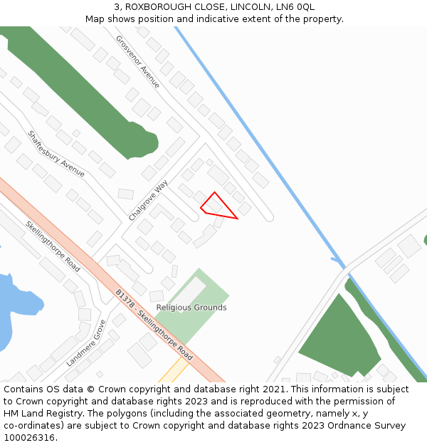 3, ROXBOROUGH CLOSE, LINCOLN, LN6 0QL: Location map and indicative extent of plot
