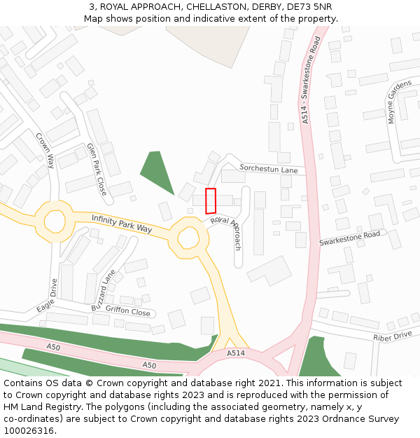 3, ROYAL APPROACH, CHELLASTON, DERBY, DE73 5NR: Location map and indicative extent of plot
