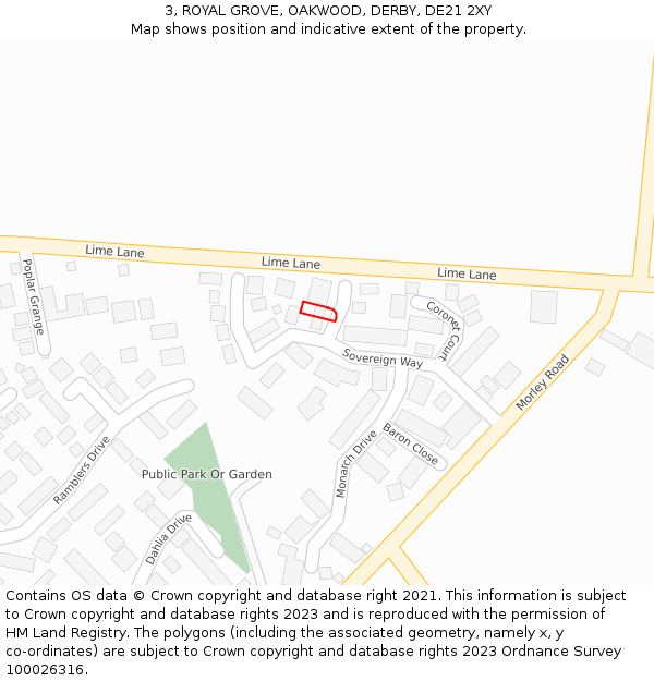 3, ROYAL GROVE, OAKWOOD, DERBY, DE21 2XY: Location map and indicative extent of plot