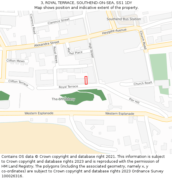 3, ROYAL TERRACE, SOUTHEND-ON-SEA, SS1 1DY: Location map and indicative extent of plot