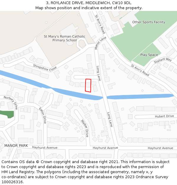 3, ROYLANCE DRIVE, MIDDLEWICH, CW10 9DL: Location map and indicative extent of plot