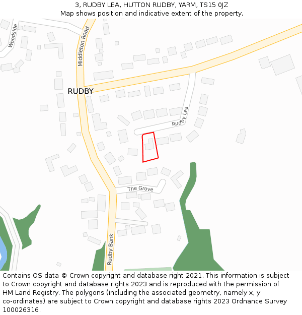 3, RUDBY LEA, HUTTON RUDBY, YARM, TS15 0JZ: Location map and indicative extent of plot