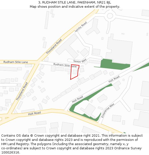 3, RUDHAM STILE LANE, FAKENHAM, NR21 8JL: Location map and indicative extent of plot